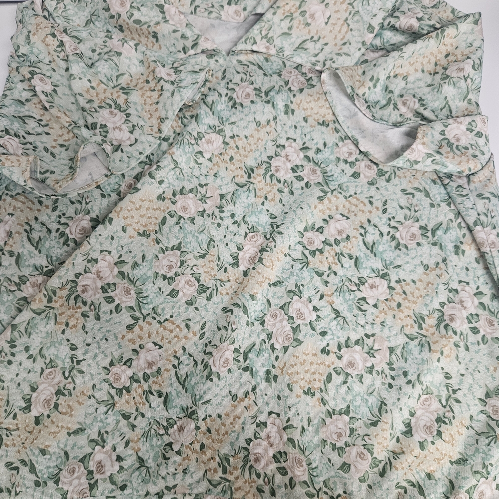 Floral Green and Cream Matching Blouse and Skirt